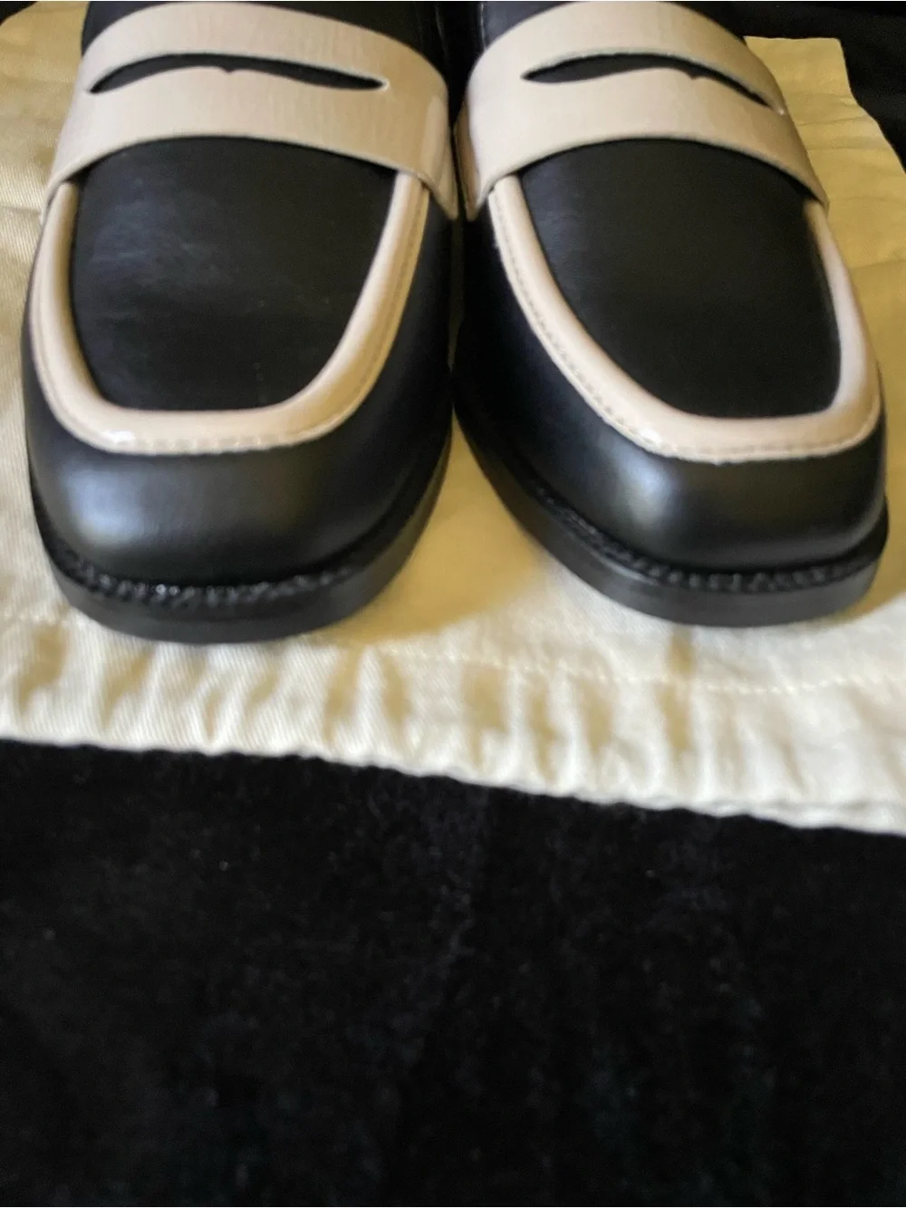Torgeis NY Black and Cream Leather Penny Loafers